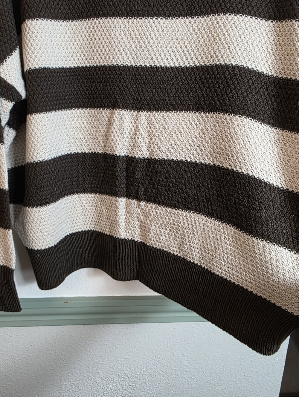 Zenana Brown Cream Striped Knit Sweater Large Long Sleeve Oversized Coastal - Picture 6 of 15